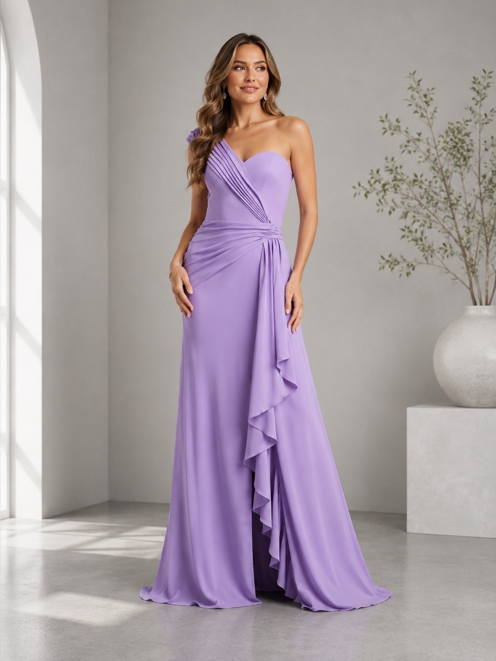 Tadashi Shoji Lune Waterfall Sash Gown Size XS B2930